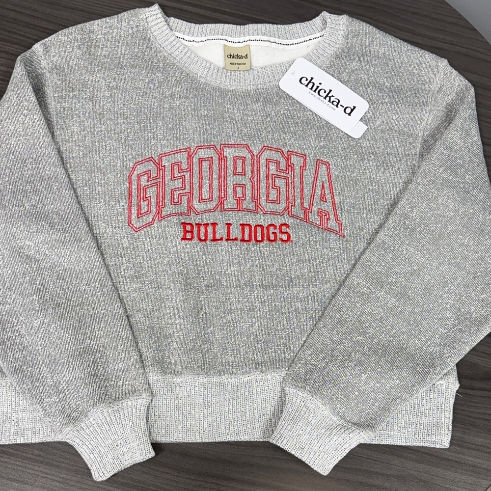 Chicka-d Gray Georgia Bulldogs Women's Crew Neck Sweater